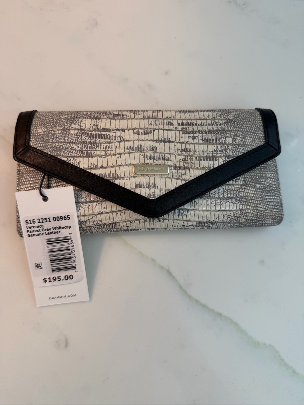 Brahmin Veronica in Fairest Grey Whitecap Croc-Embossed Envelope Clutch/Wallet
